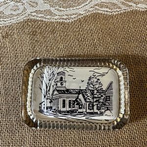 Small town church glass paperweight